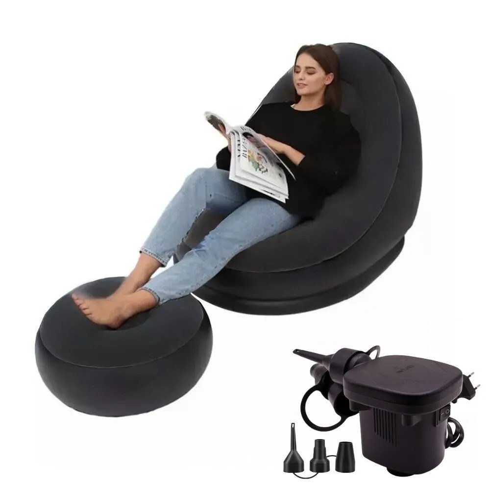 🛋️Sillón Inflable Portátil con Posapies + Bomba (Negro) - Image 2