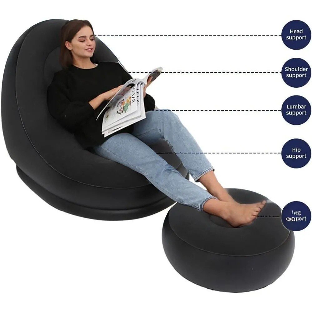 🛋️Sillón Inflable Portátil con Posapies + Bomba (Negro) - Image 3