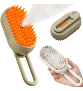 Cepillo a Vapor 3 en 1 para Mascotas - Masajeador y Quita Pelos Recargable.