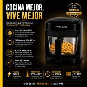 Freidora de Aire Digital de 8 Litros Silver Crisp 2400W con Canasta de Vidrio